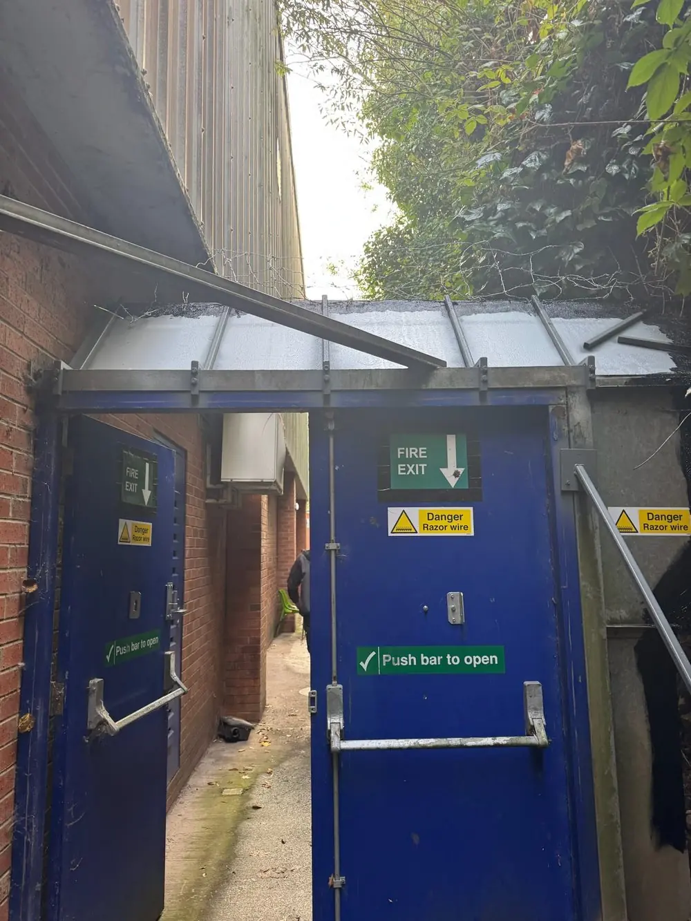 Fire exit doors under the canopy