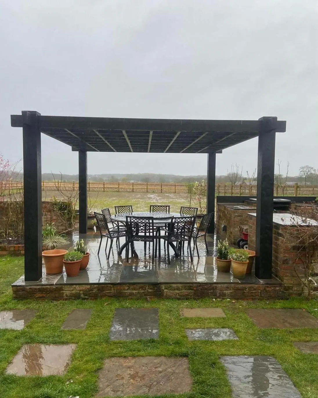 Garden pergola over a patio in Lymm